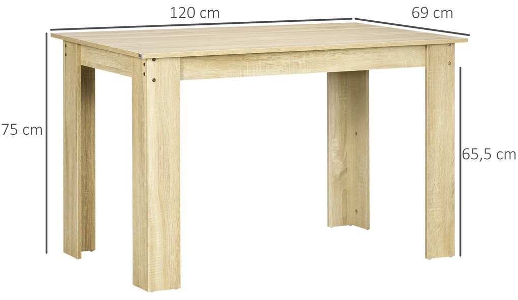HOMCOM Masă de dining masă de bucătărie design modern cu placa mare pentru 2-4 persoane din lemn dim. 120L x 69l x 75H cm stejar | Aosom Romania