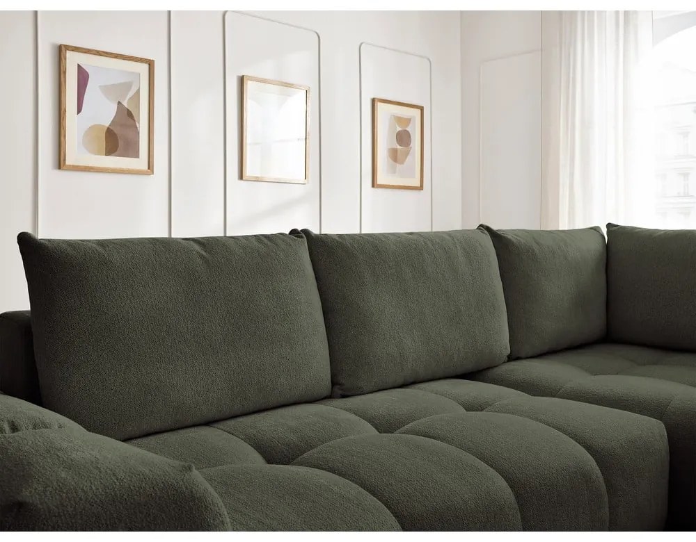 Colțar verde extensibil/cu spațiu de depozitare cu tapițerie din chenille (cu colț pe partea dreaptă/în formă de ”L”) Everest – Bobochic Paris