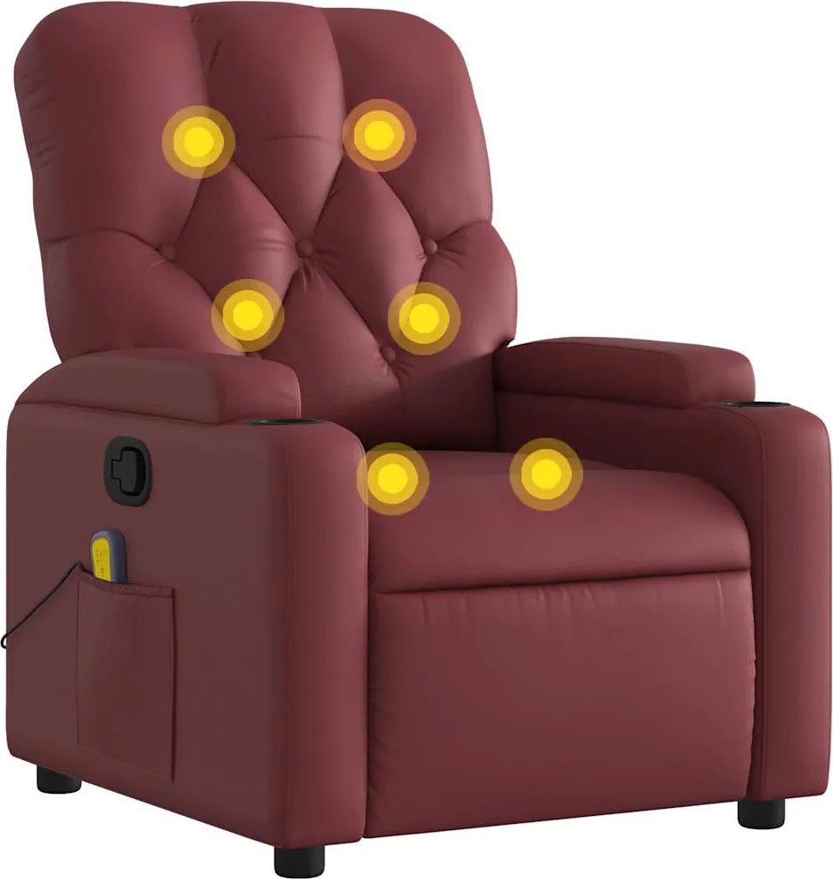 vidaXL Fotoliu de masaj rabatabil, roșu vin, piele ecologică