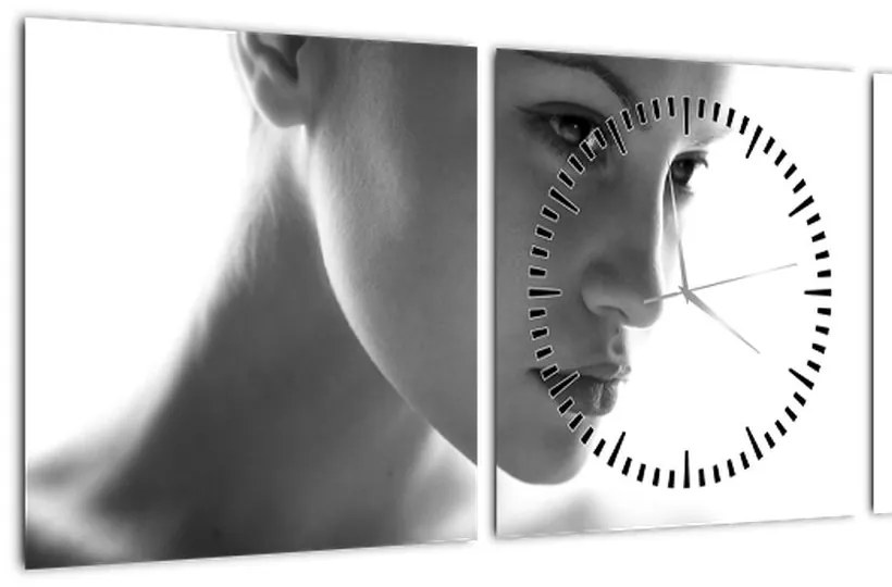 Tablou - Portretul femeii, alb- negru (cu ceas) (90x30 cm)