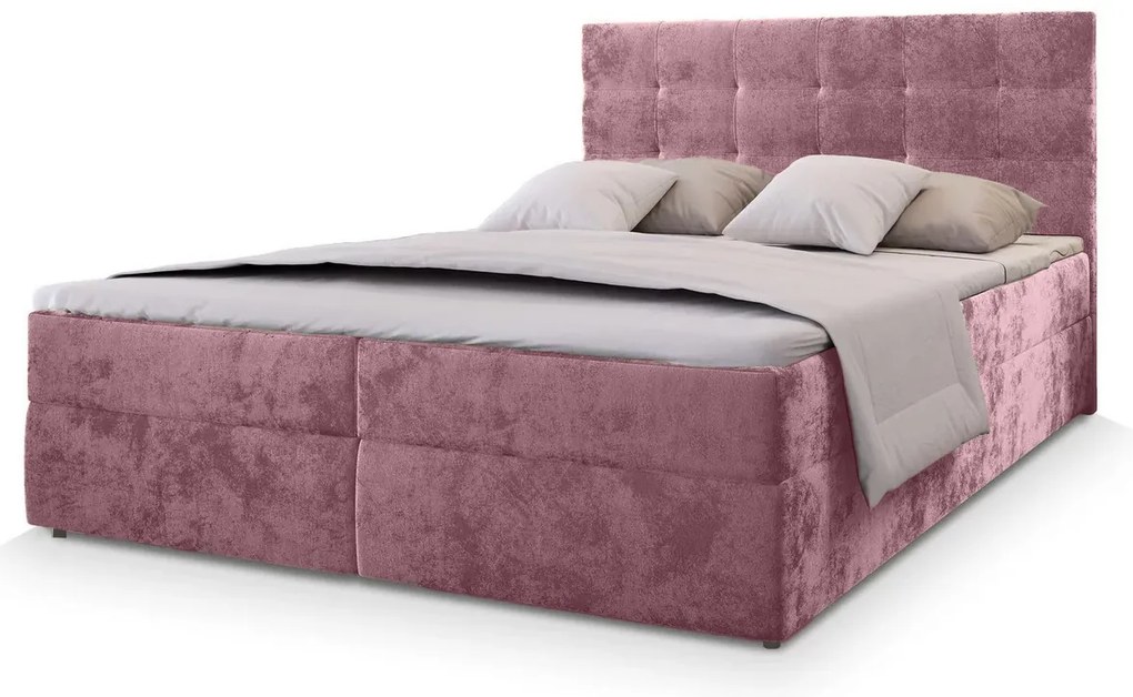 OFERTA Pat tapitat boxspring GLORIEN VELVET 160x200 cm roz II. calitate Saltele: Saltea cu arcuri Bonell