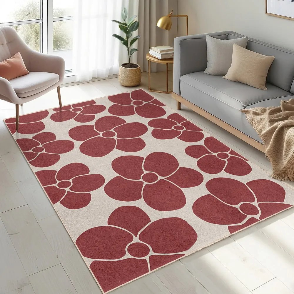 Covor roșu lavabil 80x150 cm Red Meadow – Mila Home