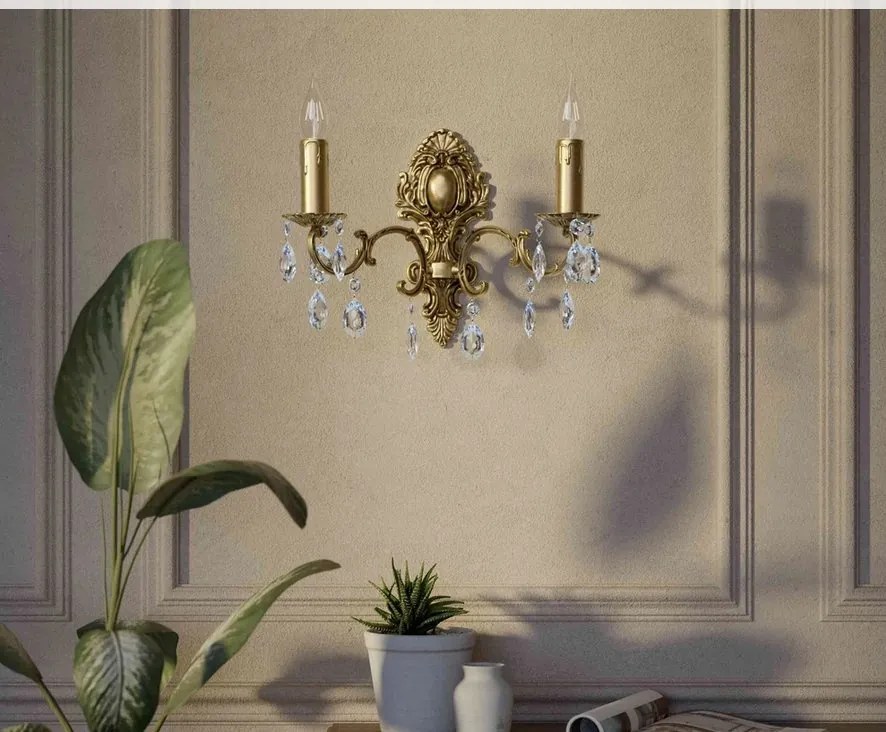 Aplica de perete 2 brate din alama si cristal Venezia