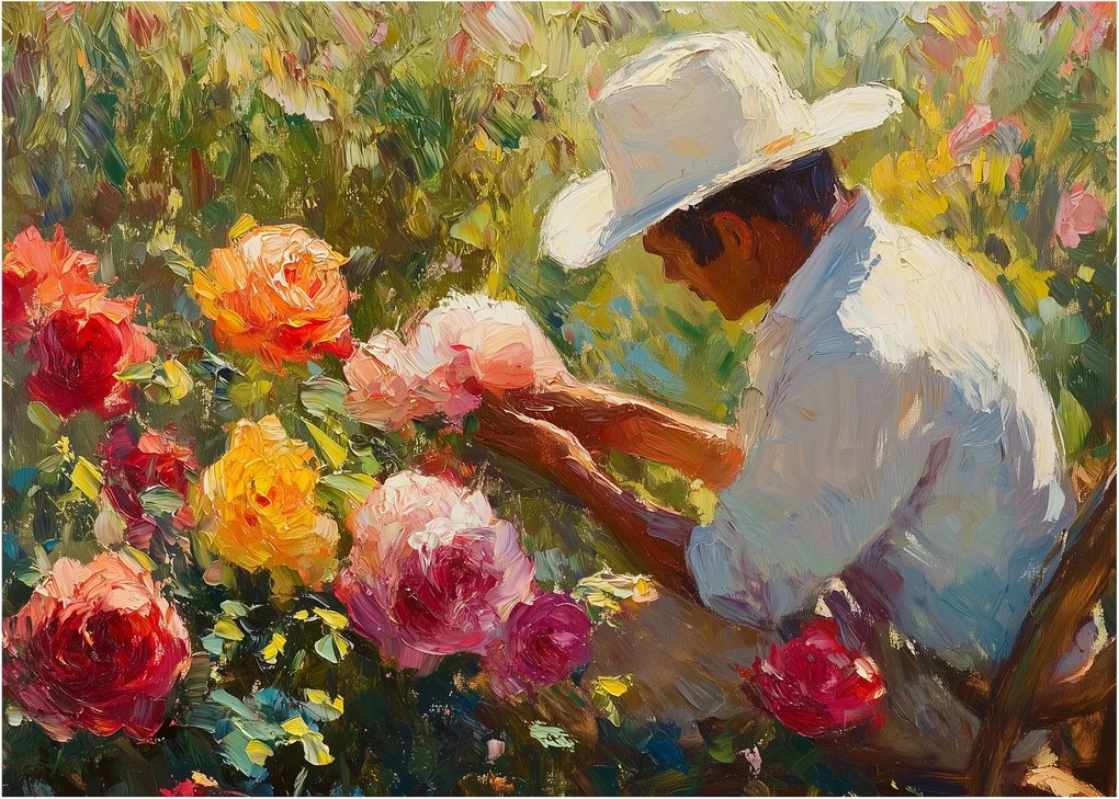 Tablou pe sticlă - Grădinar (70x50 cm)