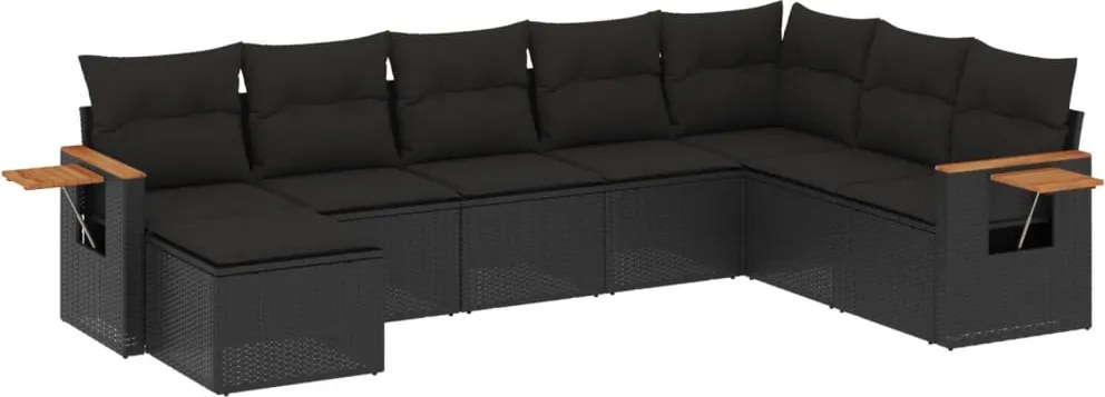 vidaXL Set mobilier de grădină cu perne, 8 piese, negru, poliratan