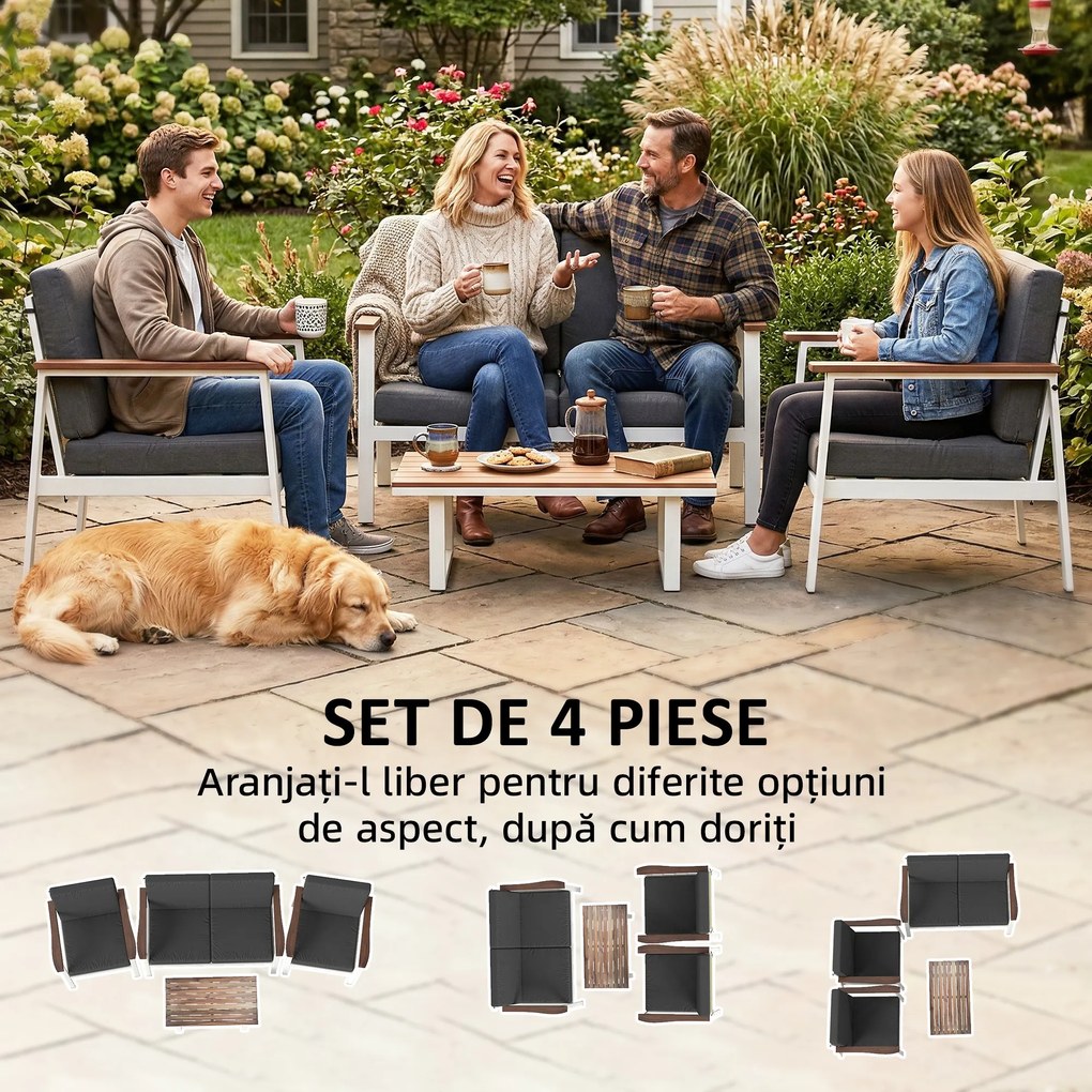 Outsunny Set Mobilier Grădină 4 Persoane: 2 Fotolii, Canapea, Măsuță | Aosom Romania