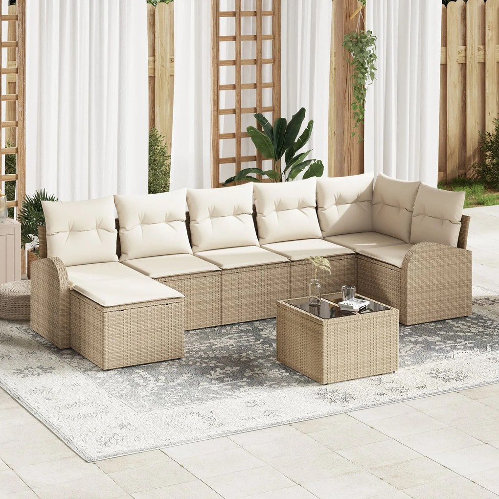 vidaXL Set de canapele pentru grădină cu pernă 8 pcs Bej Rattan poli