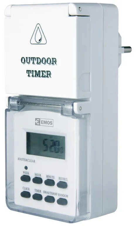 Priza programabila digitala pentru exterior, protectie IP44, 16A, alba, Emos