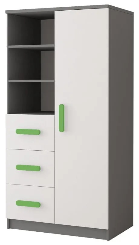 Dulap Didi, alb/verde, 80x160x40 cm, o usa cu balamale, 3 sertare