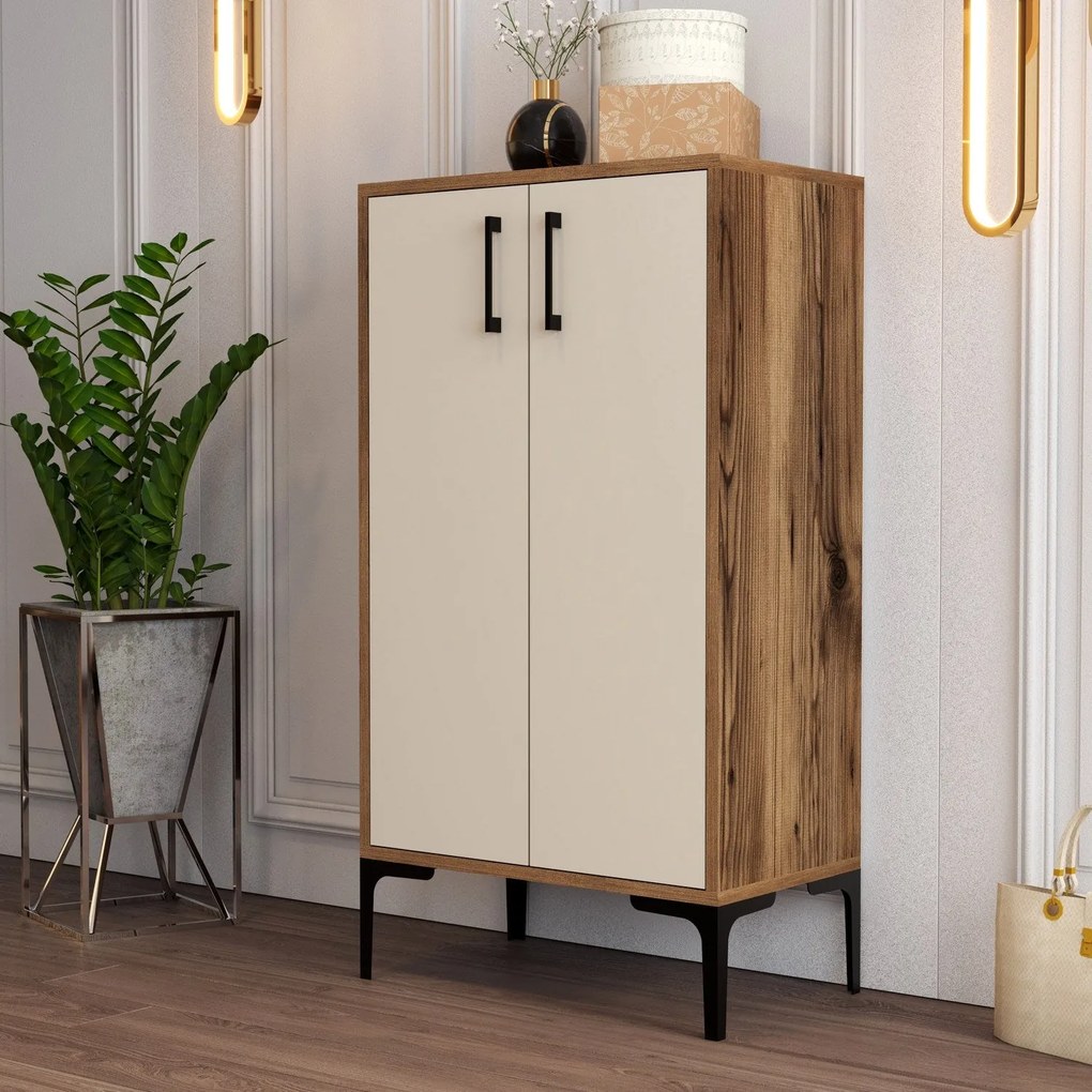 Comodă pentru pantofi Prag - Walnut, Cream