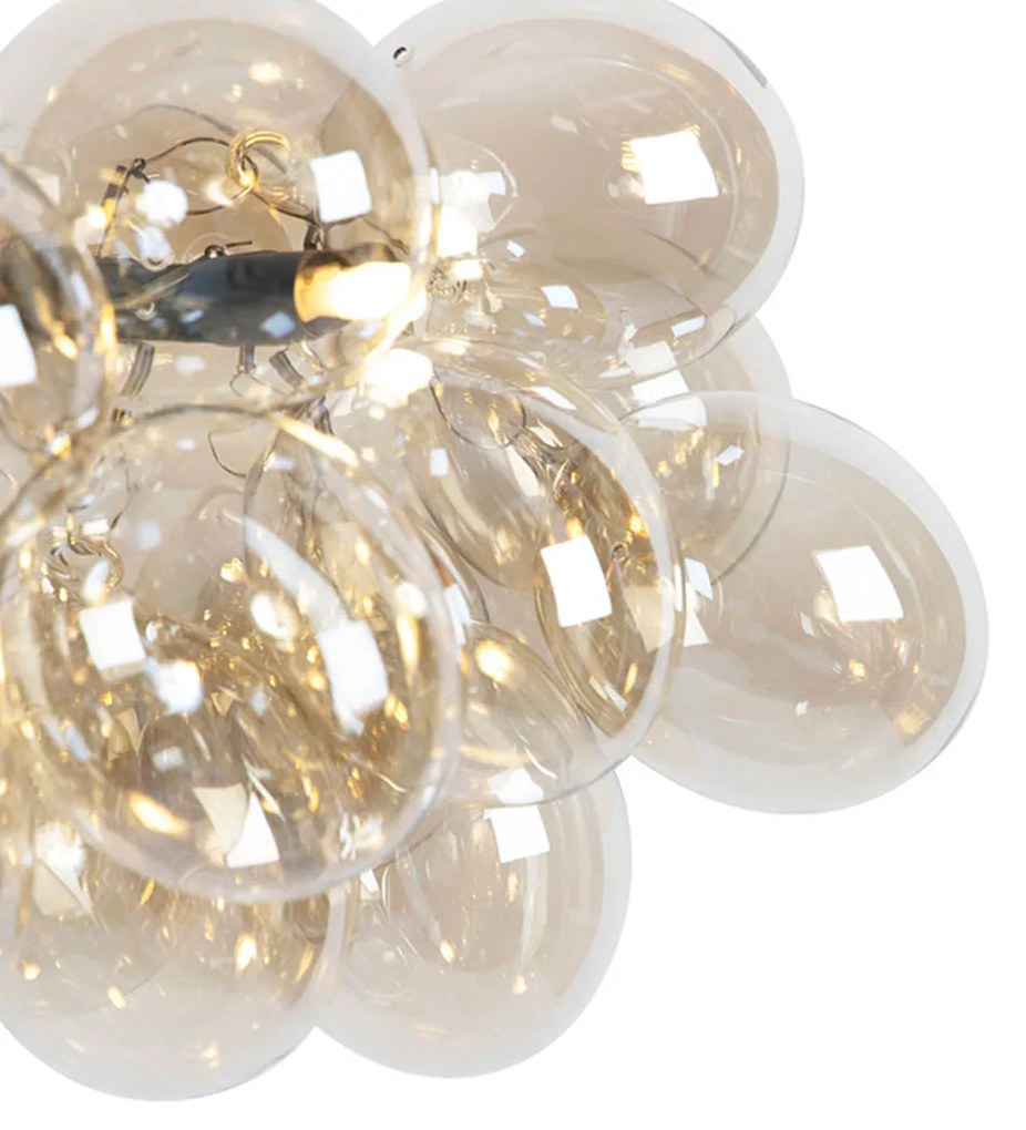 Lampă suspendată de design neagră cu sticlă chihlimbar 8 lumini - Uvas