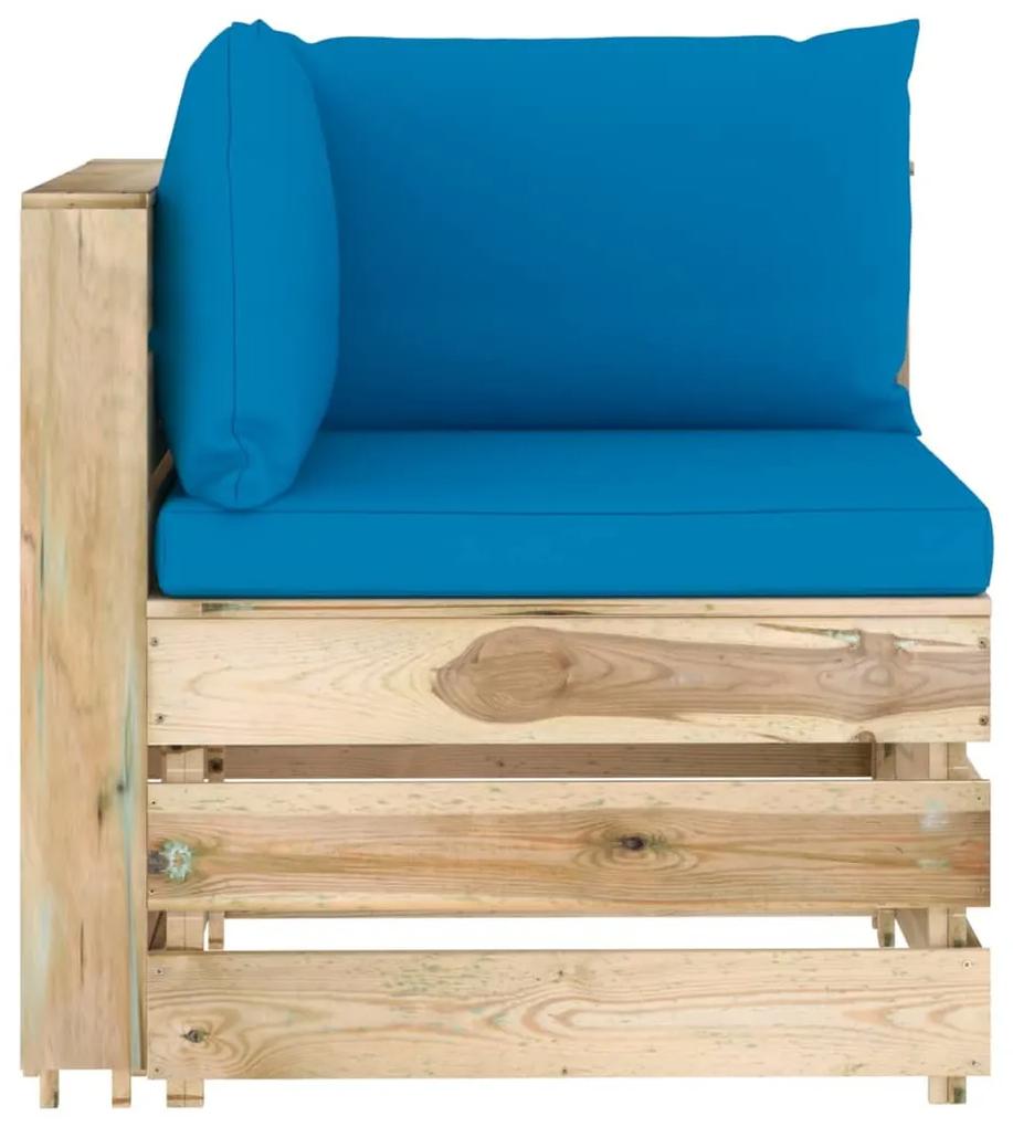 Set mobilier de gradina cu perne, 6 piese, lemn verde tratat light blue and brown, 6
