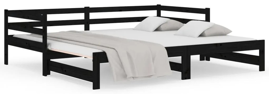 814698 vidaXL Pat de zi extensibil, negru, 2x(80x200) cm, lemn masiv de pin