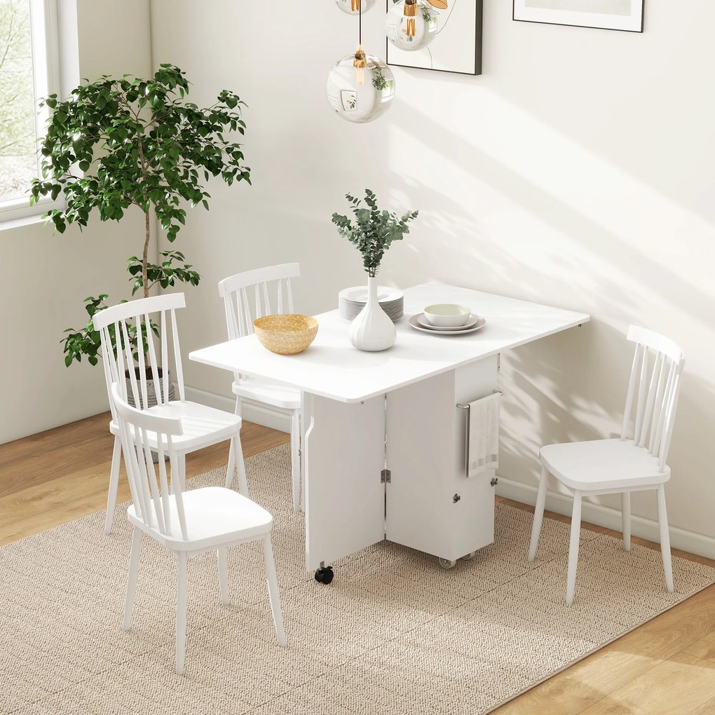 HOMCOM Masă pliabilă cu 2 frunze picătură și spațiu de depozitare, 3 rafturi, pentru 6 persoane, extensibilă, 130x80x76.5 cm | Aosom Romania