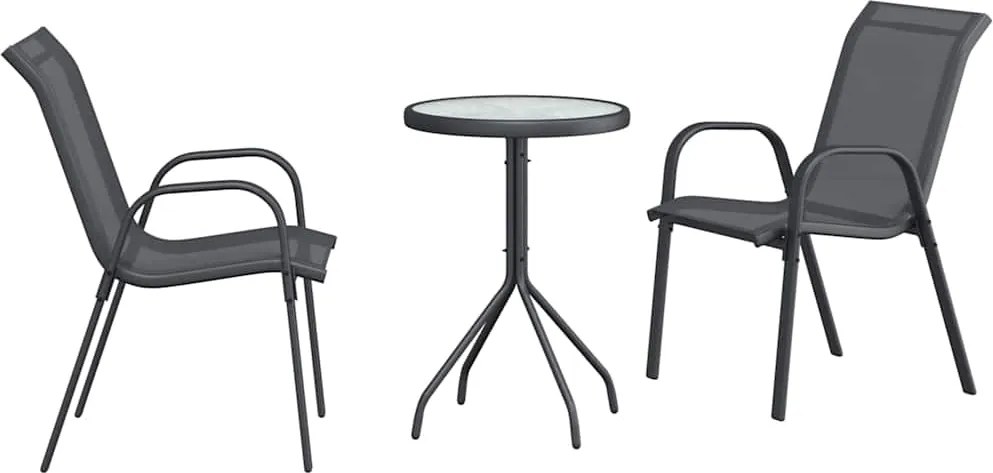 vidaXL Set Bistro de Grădină 3 pcs Gri Oțel