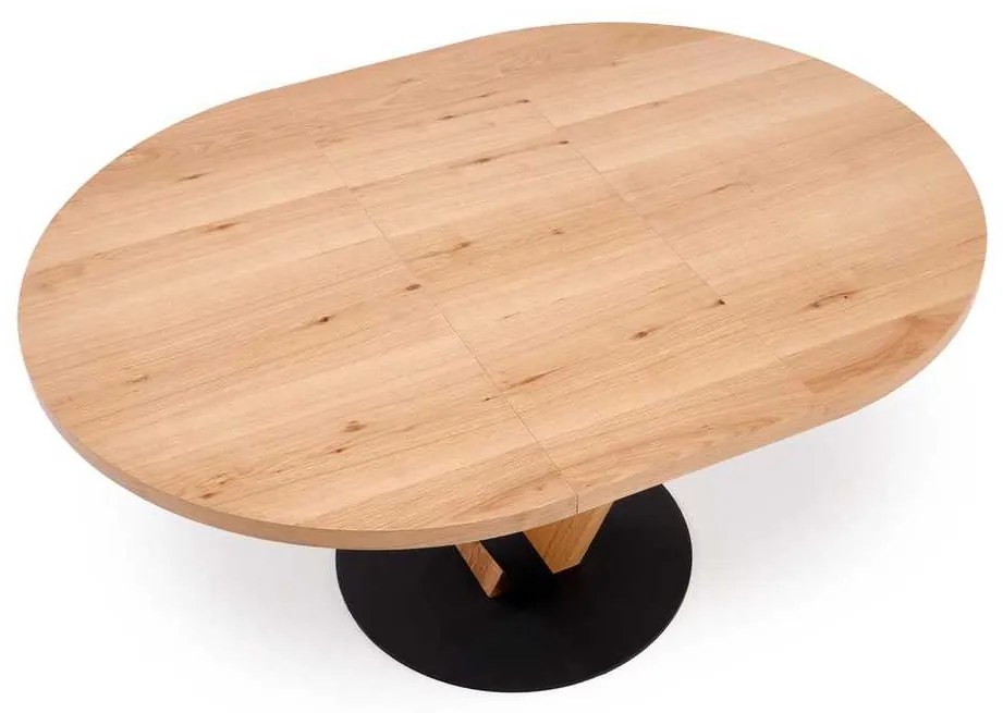 Masă de bucătărie Medina - rotund, 120-160 x 120 cm, stejar / negru