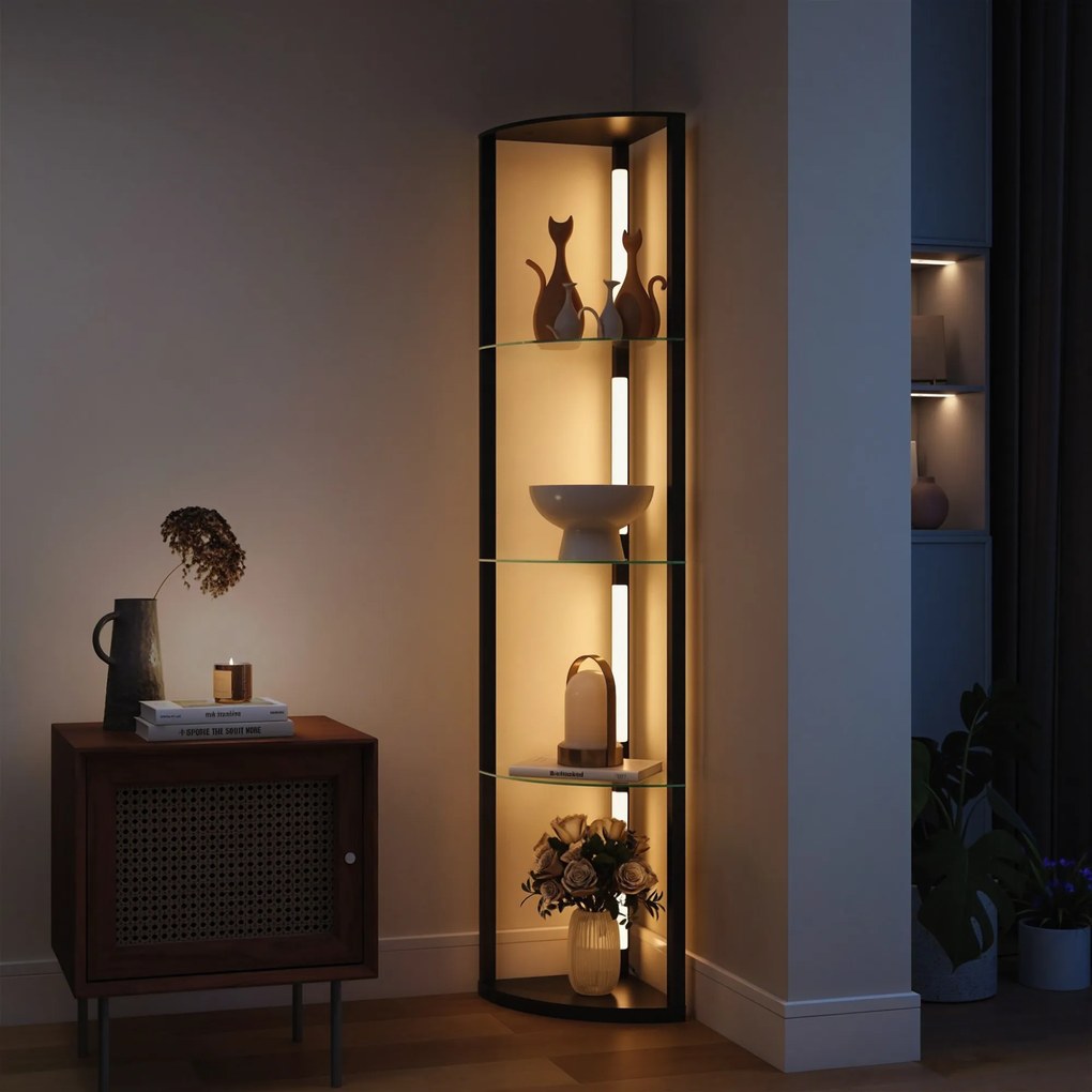 HOMCOM Lampă de podea cu 5 rafturi și lumină LED, 3 niveluri de luminozitate și întrerupător cu pedale, Negru | Aosom Romania