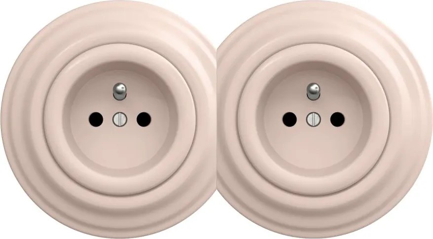 Kliklap - Priză dublă retro pentru uz casnic, cu ramă, 230V, roz antic