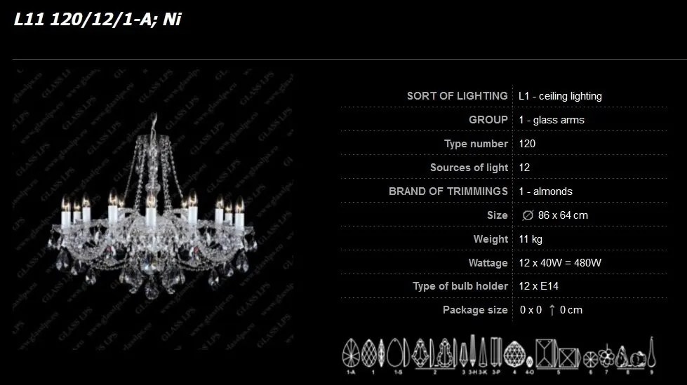 Lustra cristal Bohemia 12 brate L11 120/12/1-A