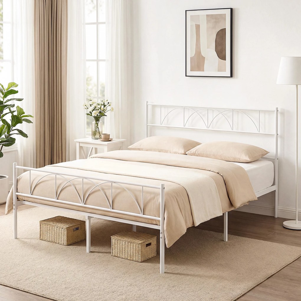 HOMCOM Cadru de pat 160x200 cm cu tăblie, suport lamele din oțel, depozitare sub pat | Aosom Romania