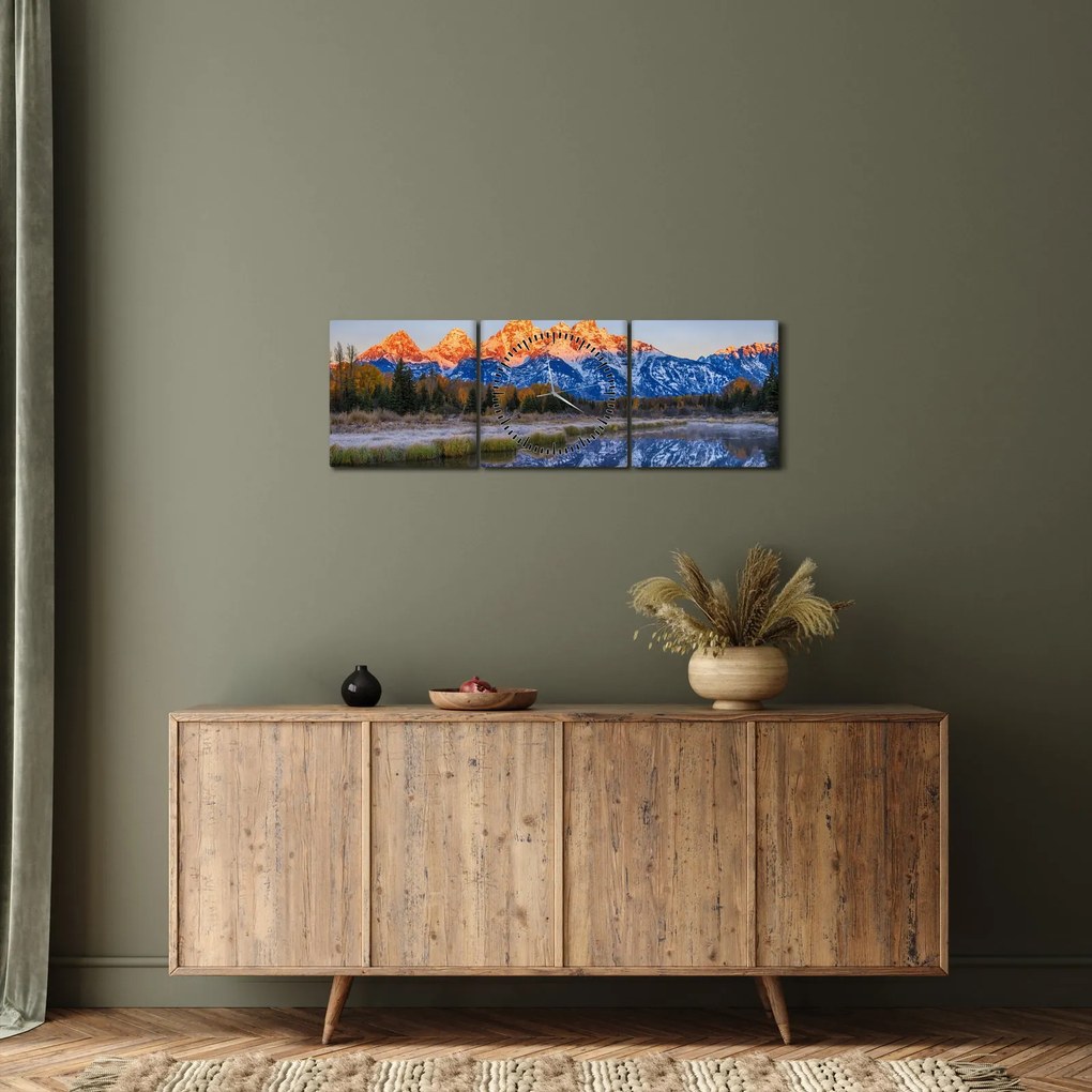 Tablou cu vârfuri de munți înzăpezăți (cu ceas) (90x30 cm)
