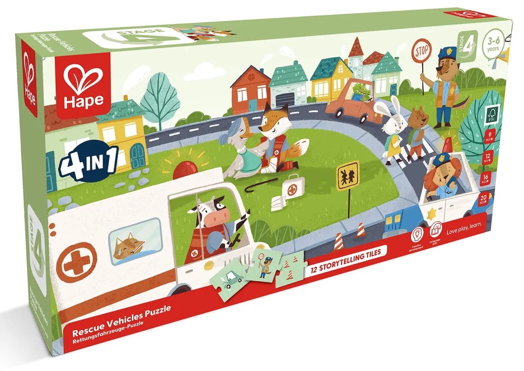 Puzzle pentru copii Vehicule de salvare (4 in 1) si joc storytelling