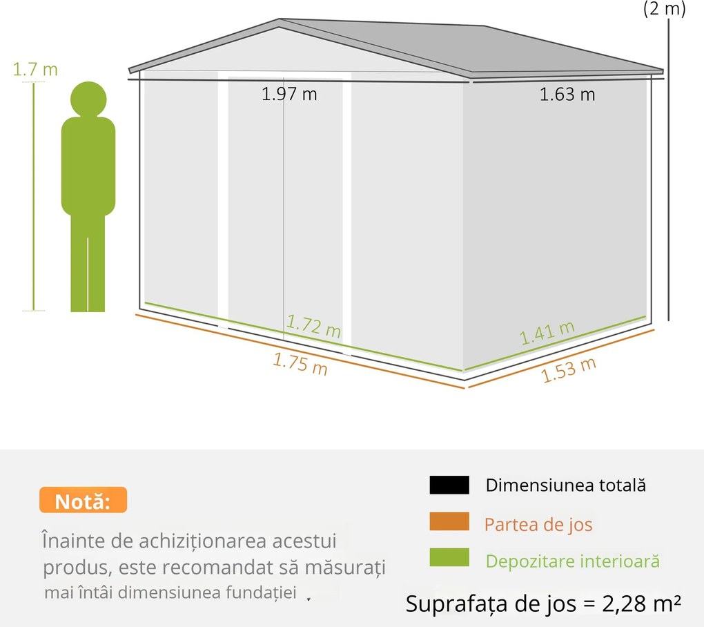 Outsunny Magazie de Grădină pentru Unelte cu Uși Glisante, 197x163x178-200 cm, Maro | Aosom Romania