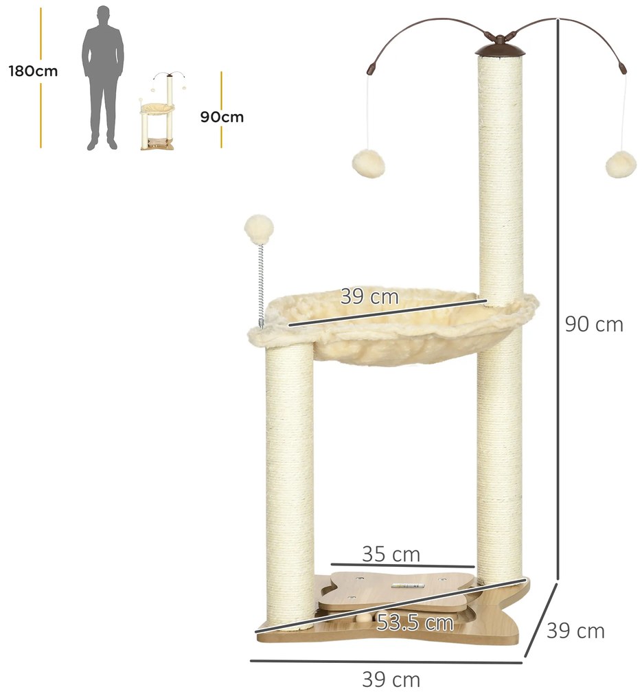 PawHut Turn de Joacă Interior pentru Pisici cu Stâlpi de Zgâriat din Sisal și Jucărie cu Minge, Ideal pentru Activitate | Aosom Romania