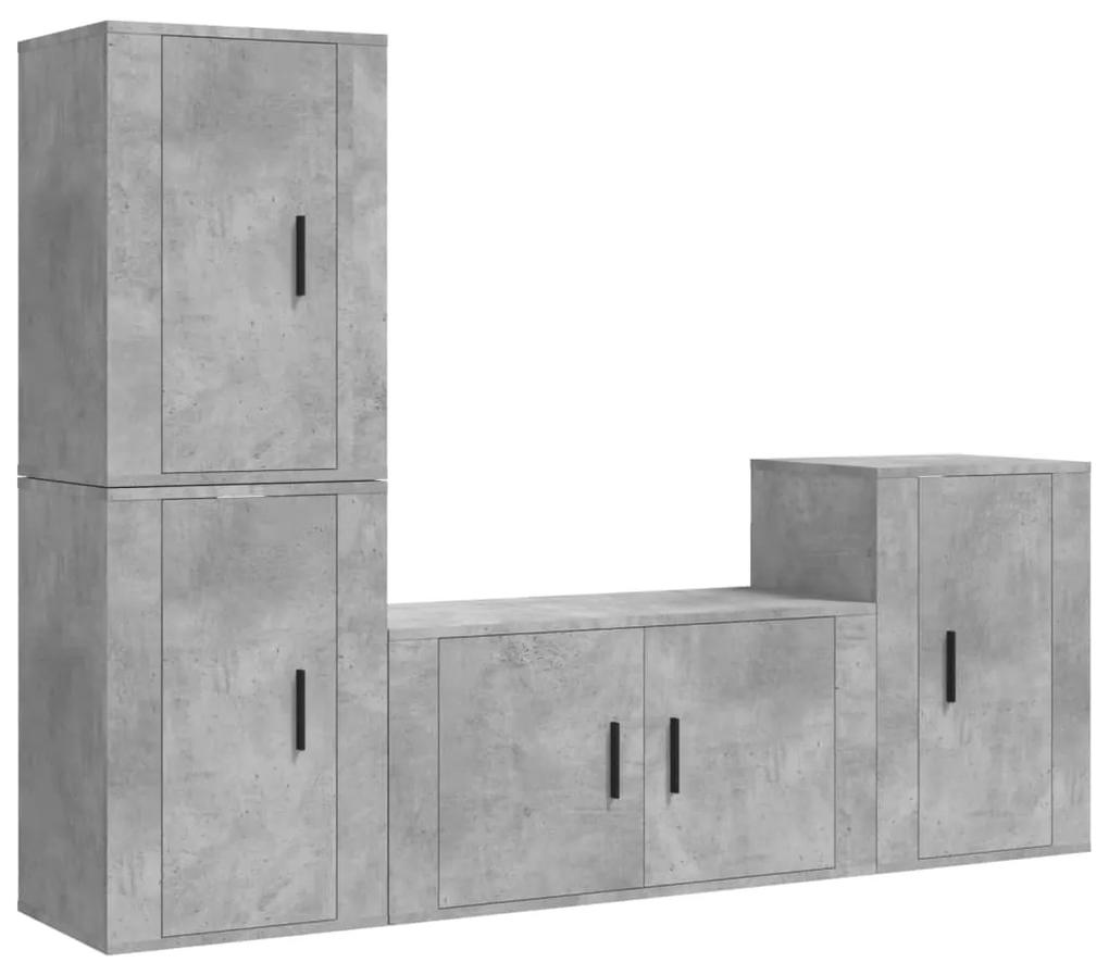 3188610 vidaXL Set dulap TV, 4 piese, gri beton, lemn prelucrat