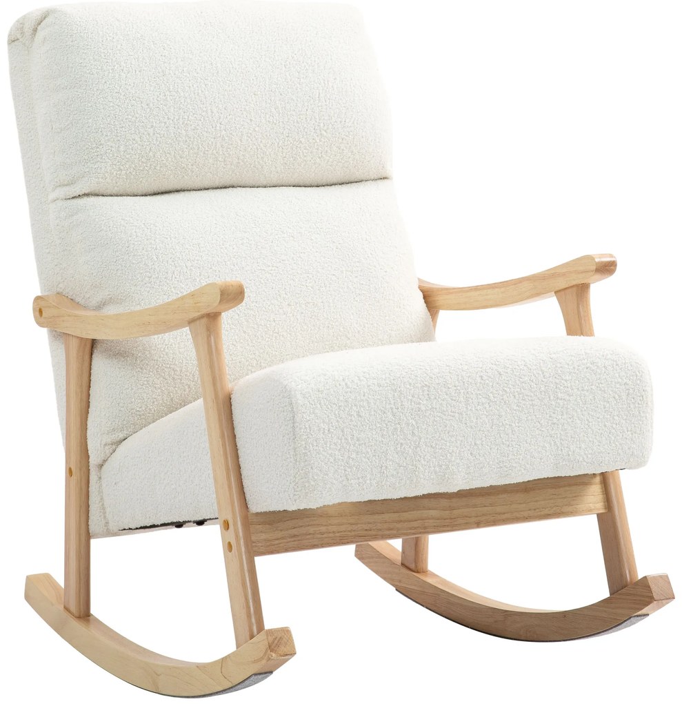 HOMCOM fotoliu de leagăn cu înveliș asemănător catifelei, spătar ergonomic și capacitate de 120 kg, 65L x 90B x 98H cm, alb crem | Aosom Romania