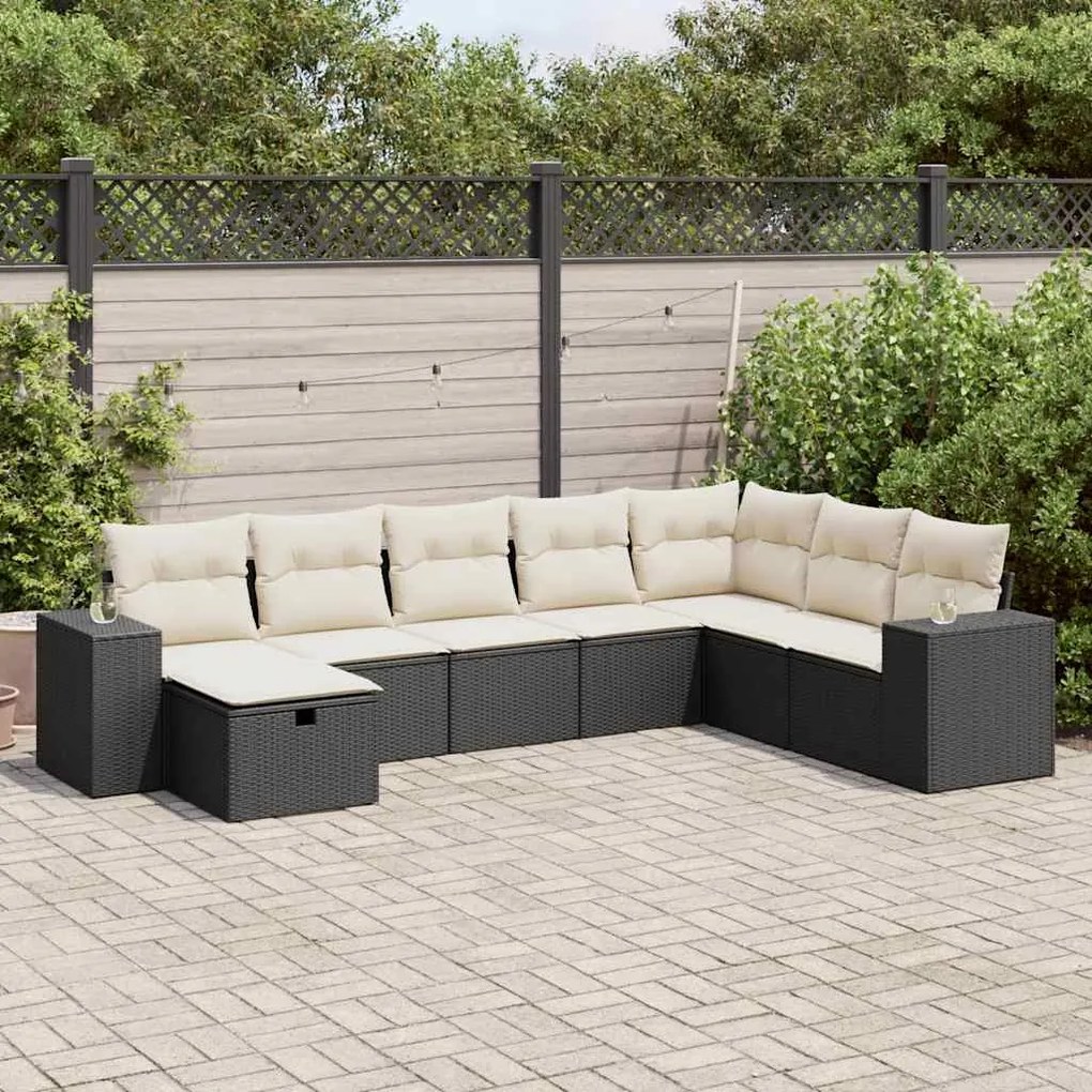 3325732 vidaXL Set mobilier de grădină cu perne, 8 piese, negru, poliratan