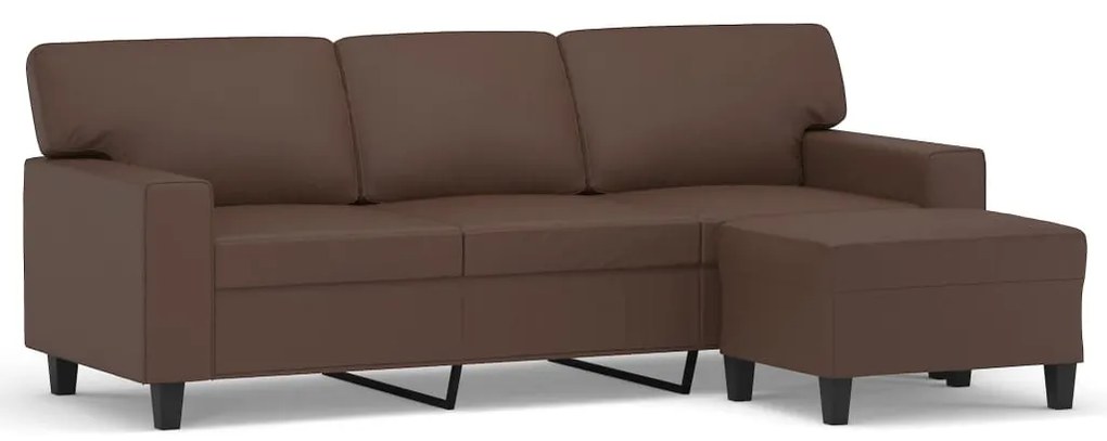 3153553 vidaXL Canapea cu 3 locuri și taburet, maro, 180 cm, piele ecologică