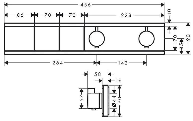 Baterie de dus, Hansgrohe, RainSelect, termostatata, parte vizibila, bronz periat