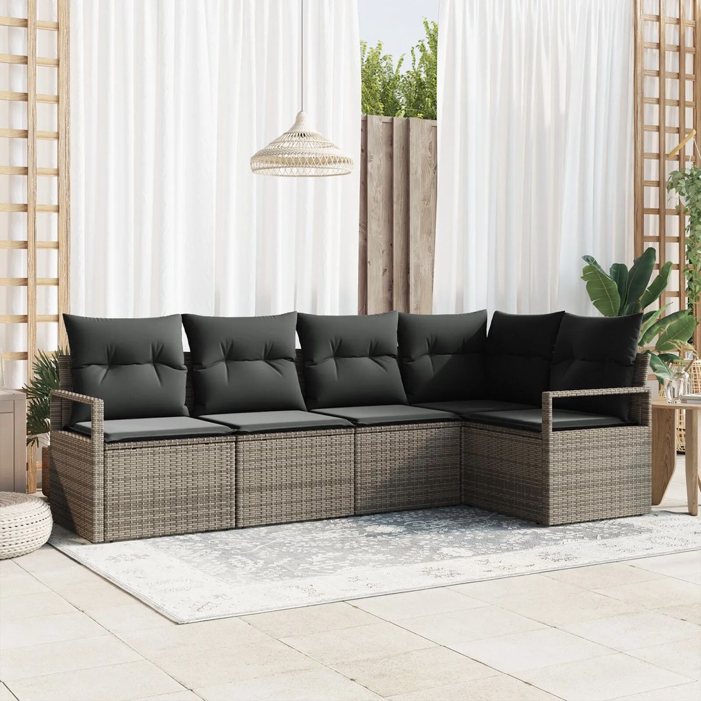 vidaXL Set de canapele pentru grădină 5 pcs Gri Rattan poli