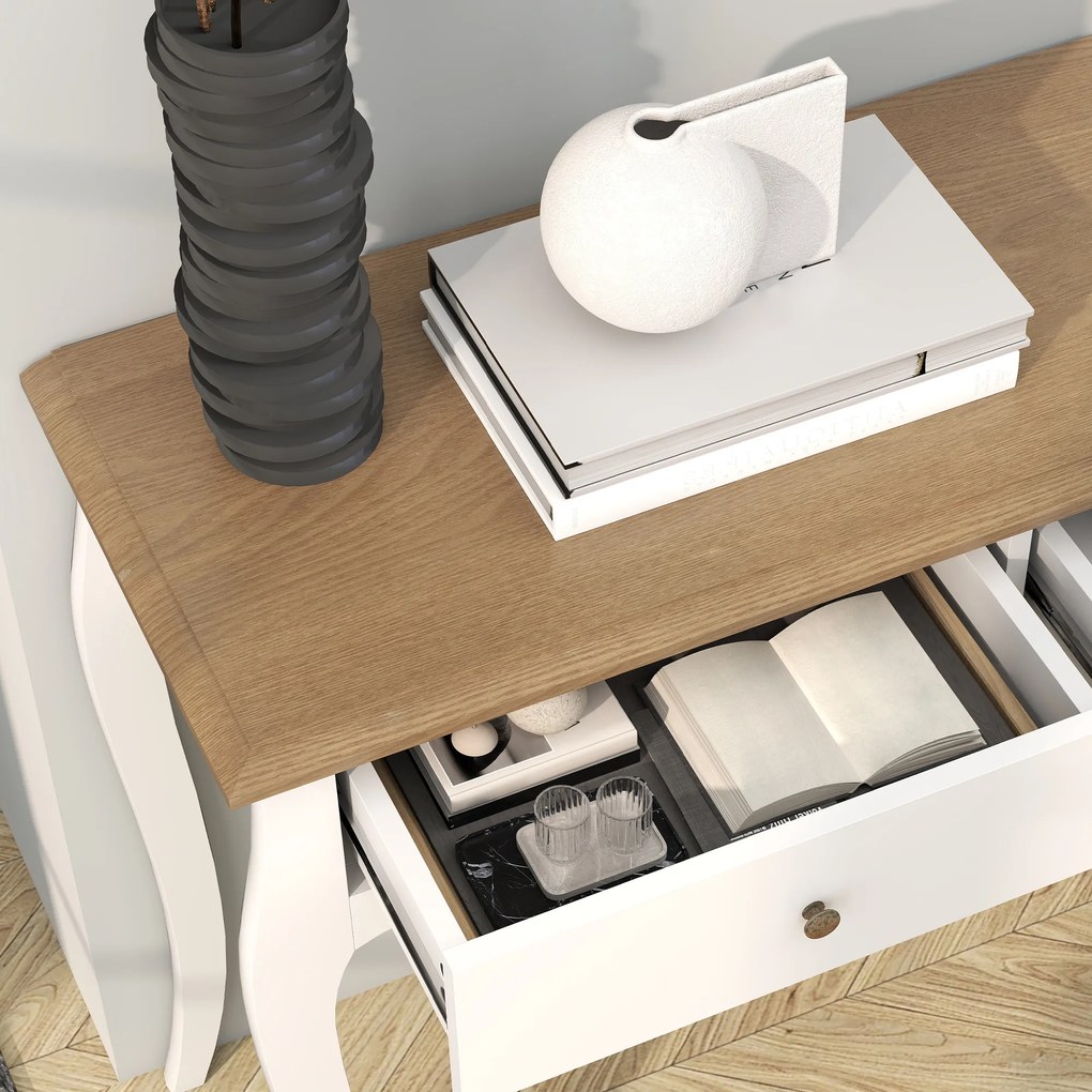 HOMCOM Masă Consolă Modernă cu 2 Sertare, Consolă de Intrare din MDF și PAL, 100x35x76,5 cm, Alb | Aosom Romania