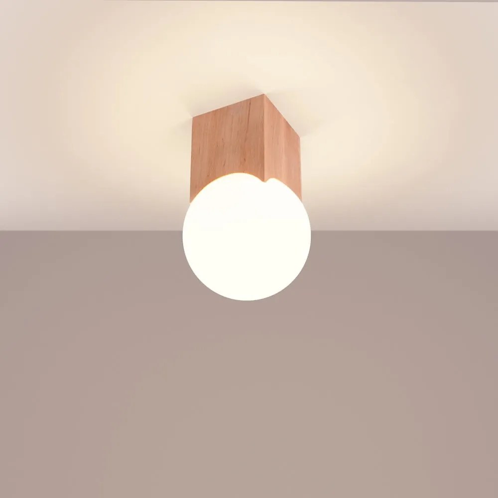 Plafonieră în culoare naturală cu abajur din sticlă 12x12 cm Rayer – Sollux