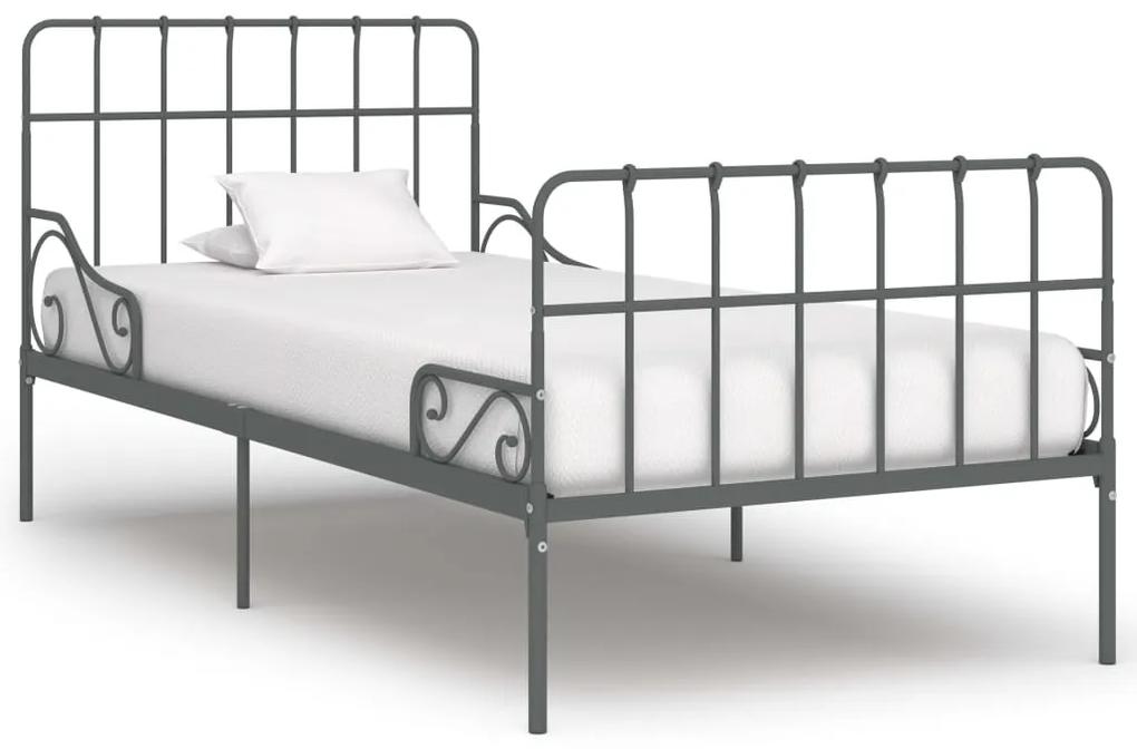 284616 vidaXL Cadru de pat cu bază din șipci, gri, 100 x 200 cm, metal