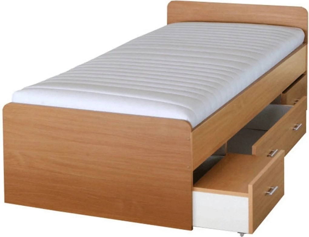 Cadru pat DUET 90x200, fag, PAL/metal, cu sertare
