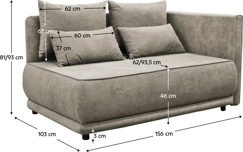 Canapea extensibilă, bej gri Taupe, pe dreapta, LIAMI