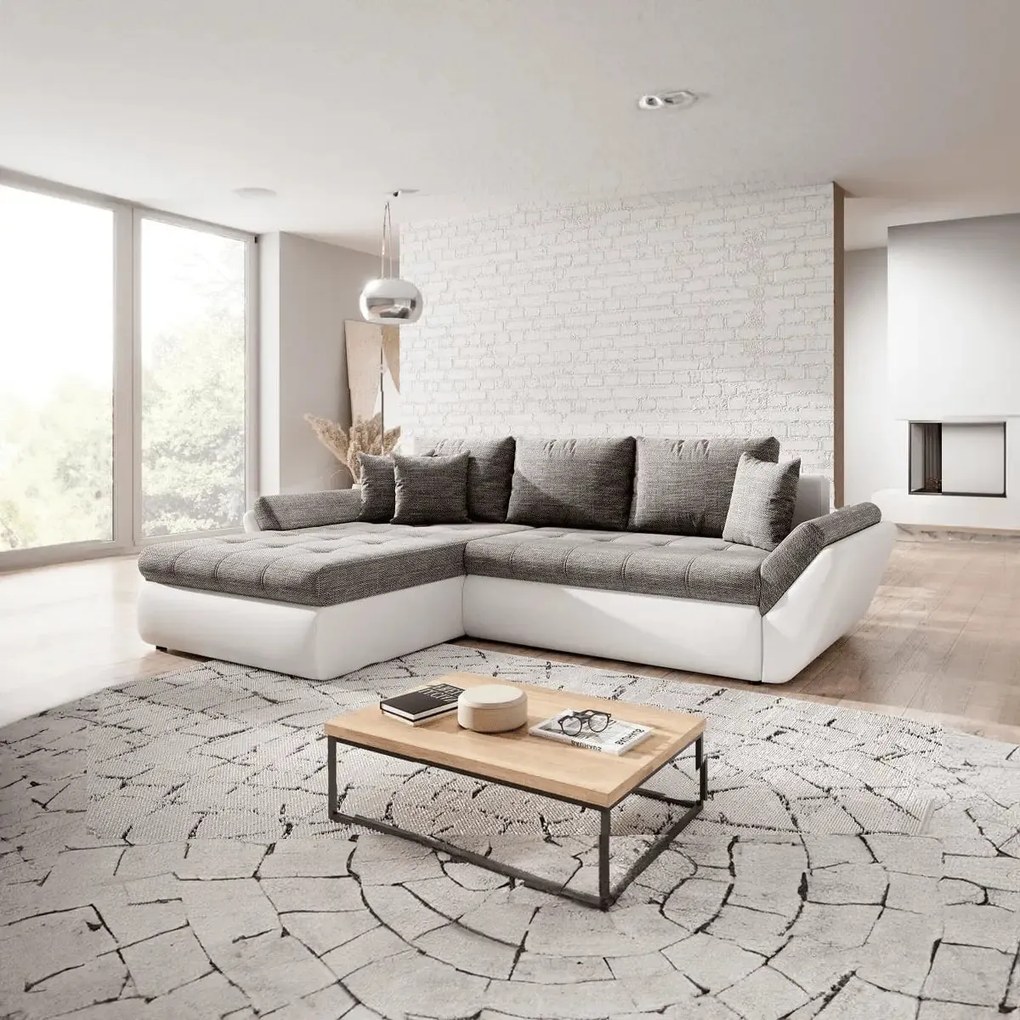 Colțar extensibil dumonde cu ladă de depozitare si sezut confortabil din spuma high-density, Loana Magma White II 275x185 cm