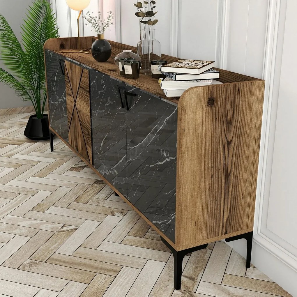 Dulap Venedik Walnut and Black Marble