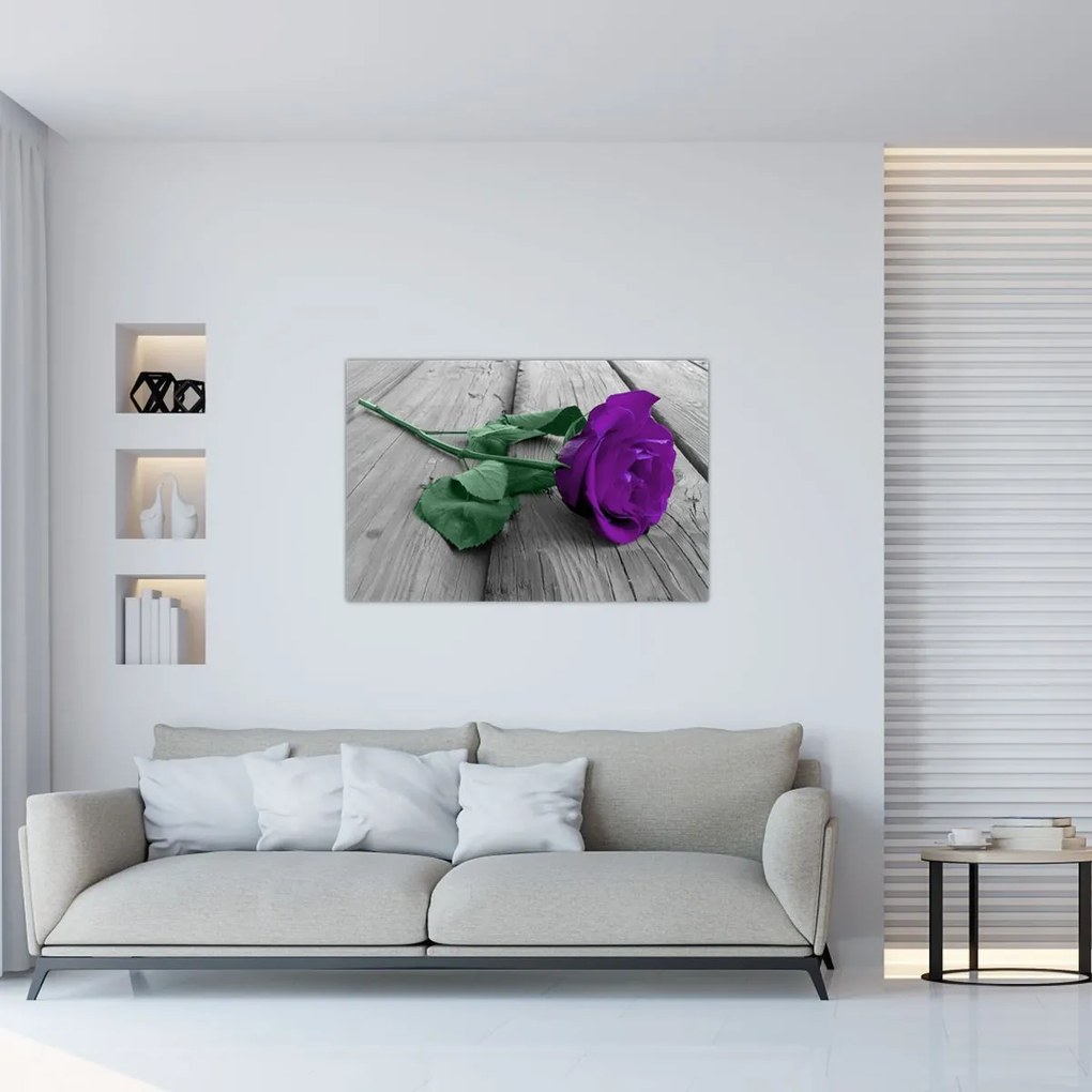 Tablou - Trandafir violet cu tulpina verde (90x60 cm)