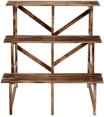 Raft ghivece plante cu 3 etajere Lemn brad 80 x 80 x 80 cm