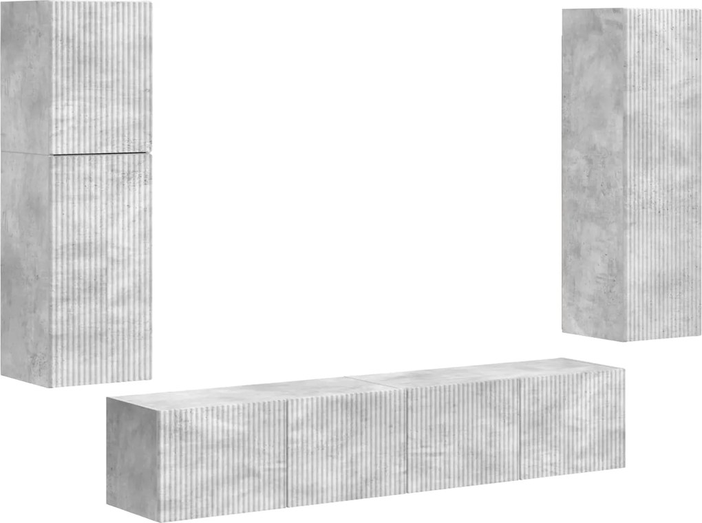 vidaXL Set comodă TV Pe perete 4 pcs Gri din beton Lemn compozit