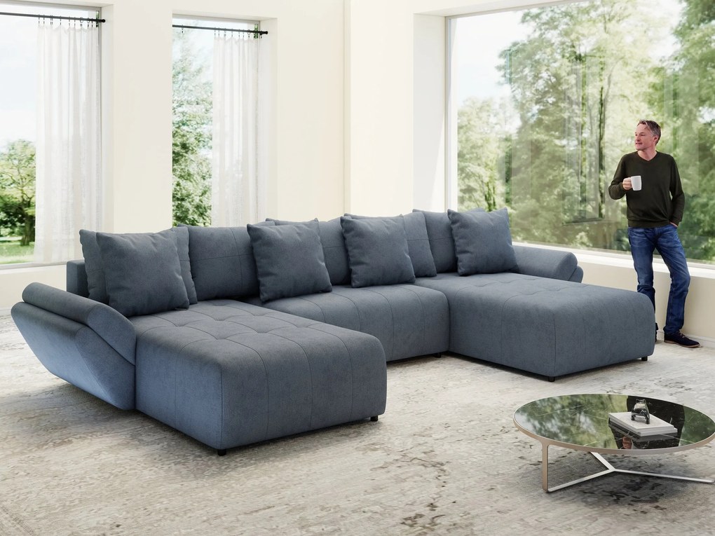 Colțar extensibil dumonde cu ladă de depozitare si sezut confortabil din spuma high-density, Berlin U Enjoy Antracit 380x180 cm