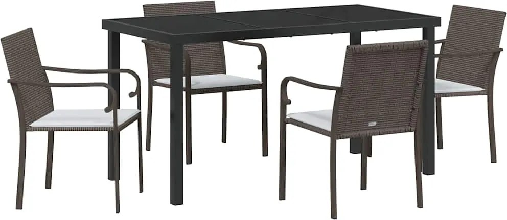vidaXL Set de masă pentru grădină 5 pcs Maro și negru Ratan PE
