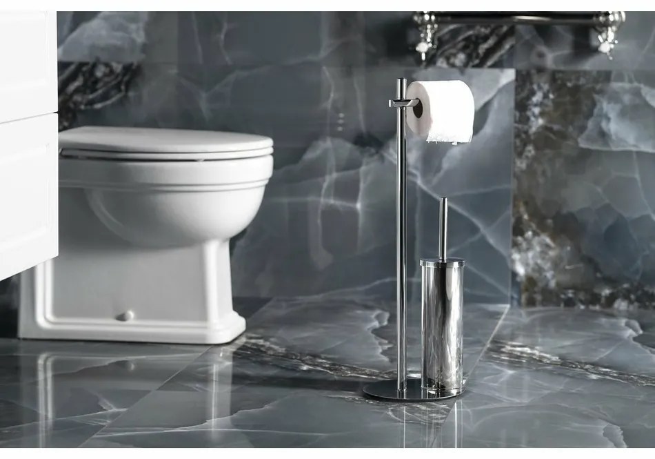 GEDY 143213 Circe suport cu suport pentru hârtieigienică și perie pentru WC, rotund, cromat