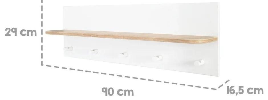 Cuier pentru copii alb-în culoare naturală de perete cu aspect de lemn de stejar Ava – Roba