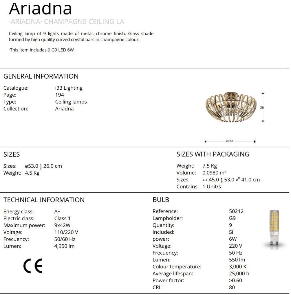 Lustra aplicata moderna design elegant 53cm ARIADNA champagne SV-876360