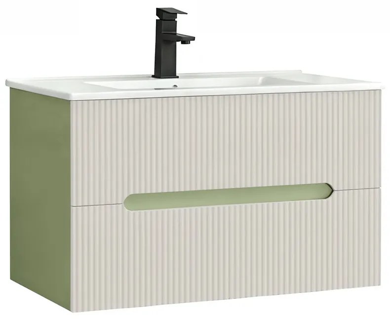 Trent 80 dulap de baie inferior cu chiuvetă ceramică (2 sertare) verde deschis-alb